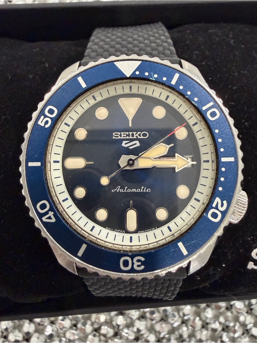 Seiko Blue Dial Automatic Dive Watch with Black Strap